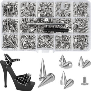 180 Sets Multiple Size Cone Spikes for Clothing Silver Color Screw Studs Spikes