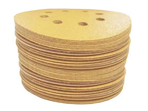 5 Inch x 8 Hole Gold Hook and Loop Grip Multi Grit Sanding Discs (50 Pack, 5