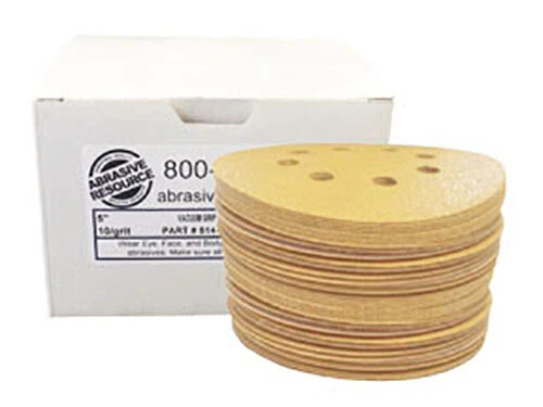 5 Inch x 8 Hole Gold Hook and Loop Grip Multi Grit Sanding Discs (50 Pack, 5 - Image 2