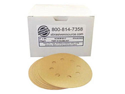 5 Inch x 8 Hole Gold Hook and Loop Grip Multi Grit Sanding Discs (50 Pack, 5 - Image 3