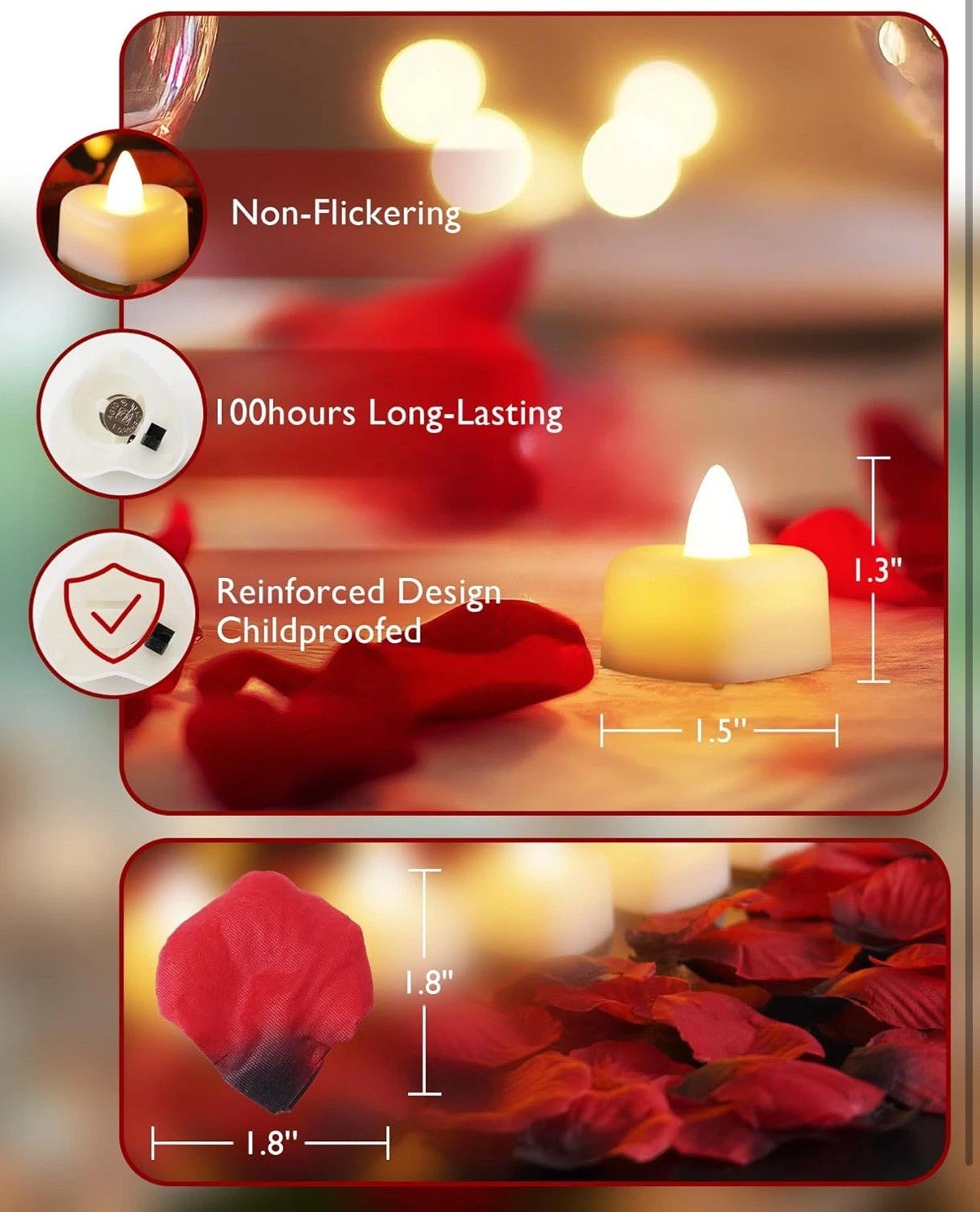 2000pcs Artificial Rose Petals with 24 LED Tea Lights - Image 2