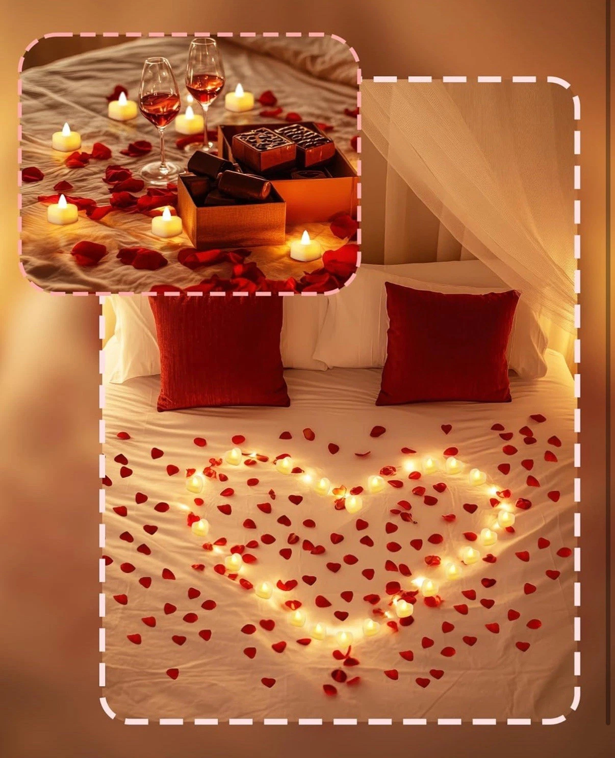 2000pcs Artificial Rose Petals with 24 LED Tea Lights - Image 3